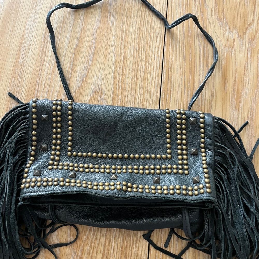 McFadin RARE Handmade Texas Leather Fringe Stud Crossbody Fold Over Slouch Bag - Picture 14 of 14